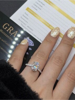 3ct oval cut real moissanite VVS1 engagement ring sz 5,6,7
